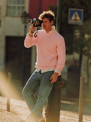 Joules Pink Crew Neck Cotton Cable Knit Jumper - Image 2 of 10