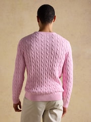 Joules Pink Crew Neck Cotton Cable Knit Jumper - Image 4 of 10