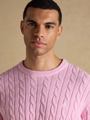 Joules Pink Crew Neck Cotton Cable Knit Jumper - Image 5 of 10