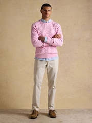 Joules Pink Crew Neck Cotton Cable Knit Jumper - Image 6 of 10