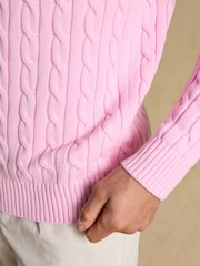 Joules Pink Crew Neck Cotton Cable Knit Jumper - Image 7 of 10