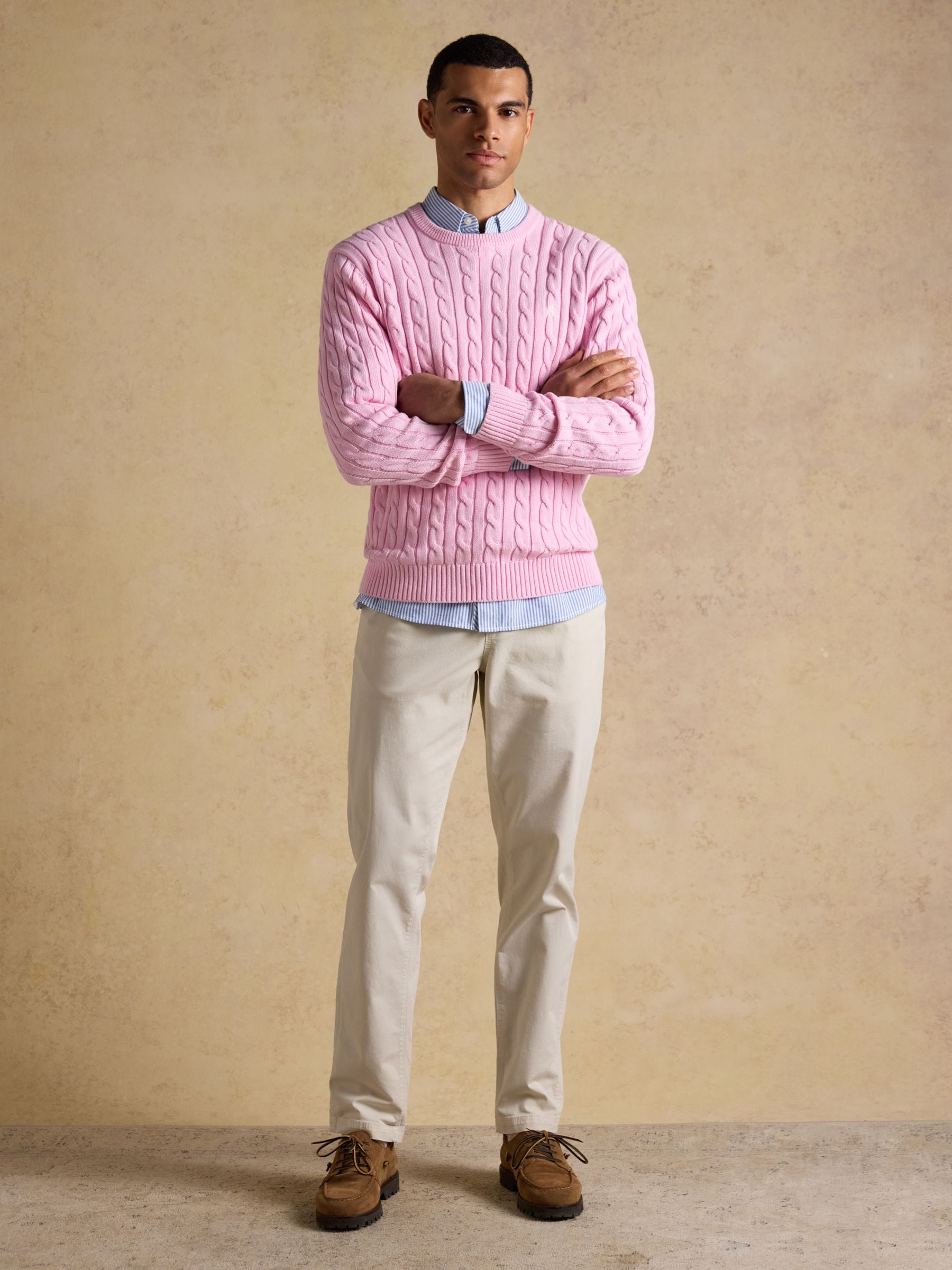 Buy Joules Pink Crew Neck Cotton Cable Knit Jumper from the Next