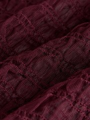 Burgundy Red Shirred Mesh Sleeveless Crew Neck Top - Image 7 of 8
