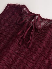 Burgundy Red Shirred Mesh Sleeveless Crew Neck Top - Image 8 of 8