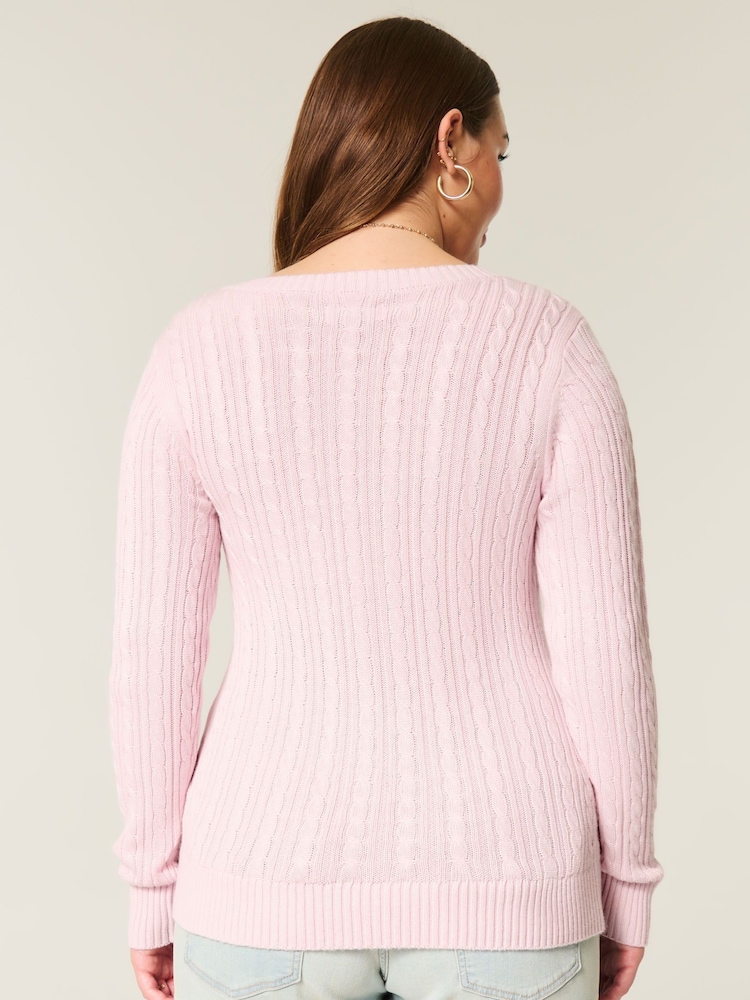 Hollister Logo Cable Knit V-Neck Jumper - Image 2 of 3