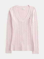 Hollister Logo Cable Knit V-Neck Jumper - Image 3 of 3