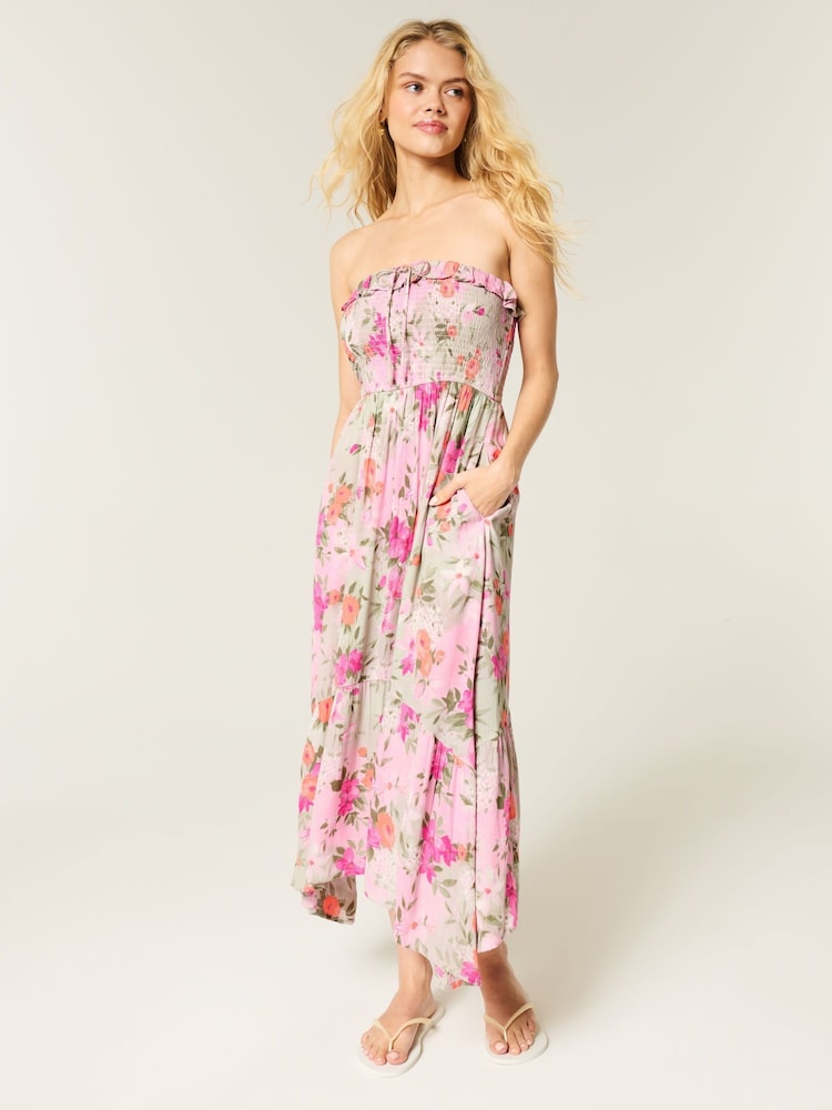 Hollister Green Smocked Strapless Maxi Dress - Image 1 of 4