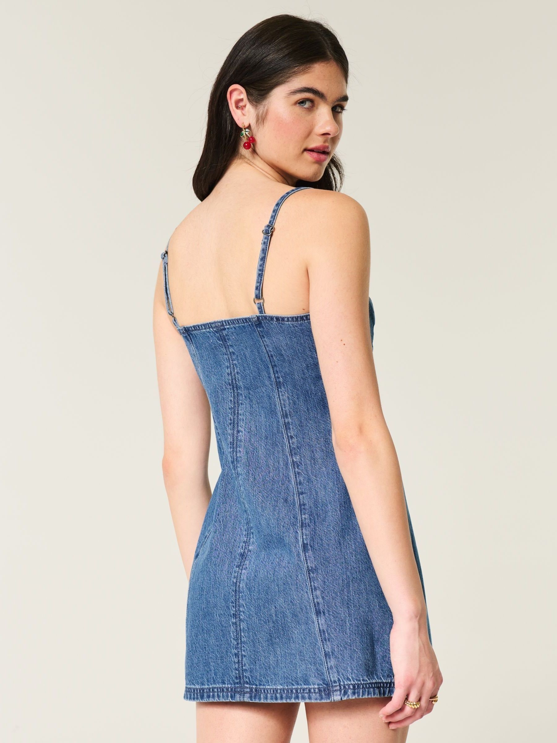 denim dress hollister Spaghetti Strap Outfit Spaghetti Straps A Line Denim Mini Dress In Medium Blue Hollister Light Wash Denim Skirt