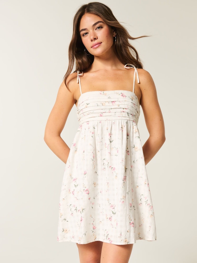 Hollister Babydoll Tie Strap Mini White Dress - Image 1 of 4