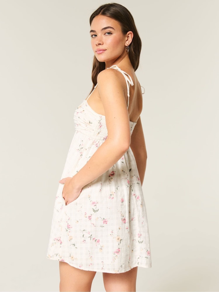 Hollister Babydoll Tie Strap Mini White Dress - Image 2 of 4