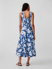 Gap Blue Floral Linen Blend Square Neck Midi Dress - Image 2 of 5