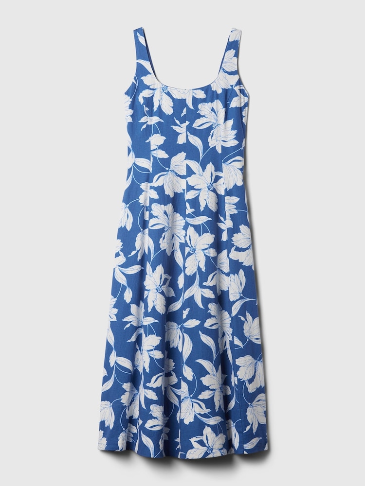 Gap Blue Floral Linen Blend Square Neck Midi Dress - Image 5 of 5