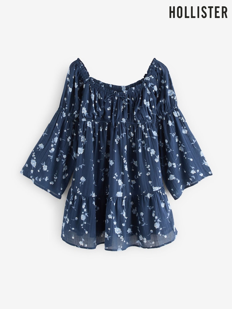 Hollister Blue Long Sleeve Ruched Mini Dress - Imagem 2 de 3