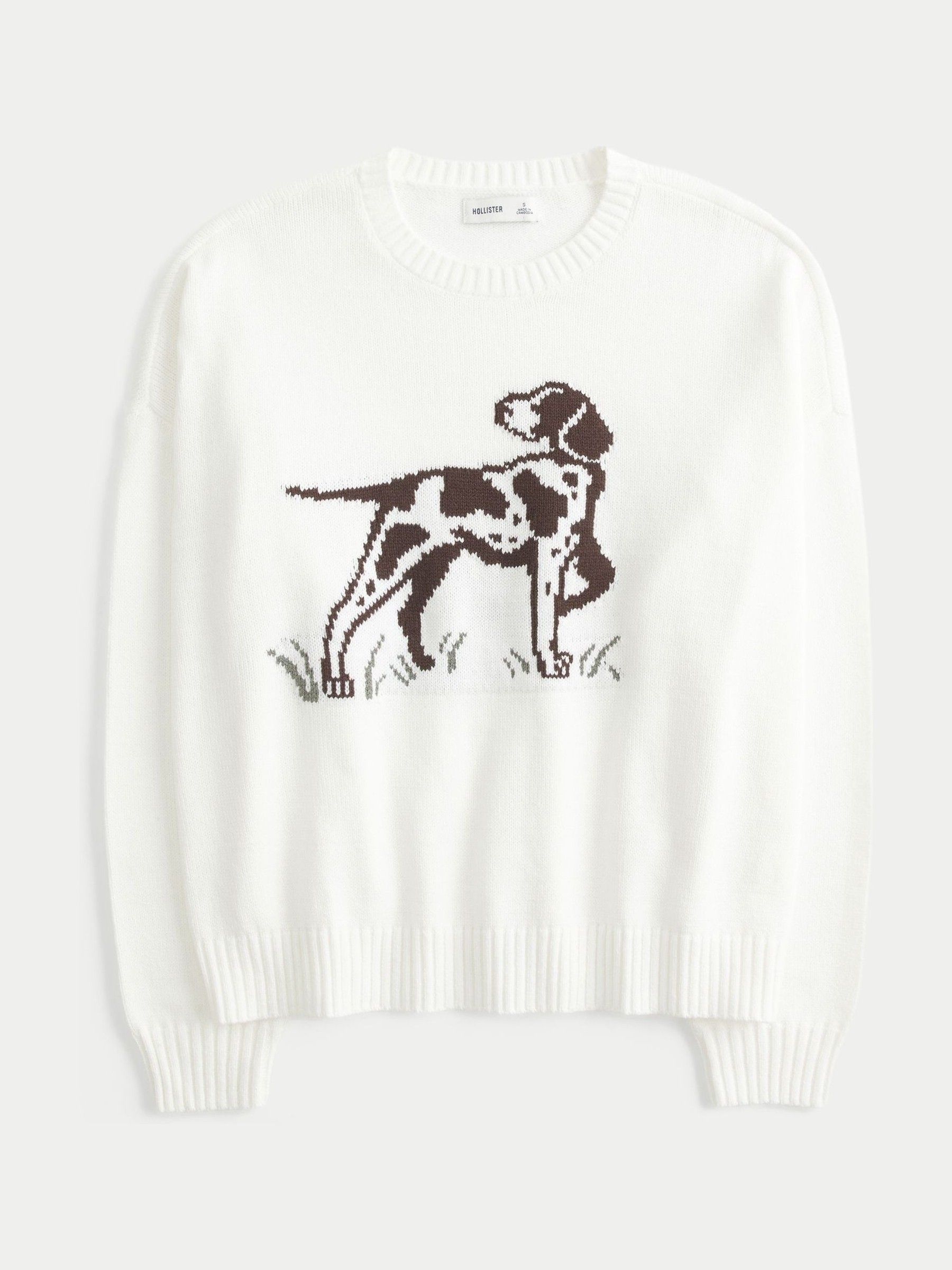 Buy Hollister Cotton Dog Graphic Crew Neck Knitted White Jumper