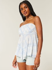 Hollister Strapless Handkerchief Hem Bandeau White Top - Image 1 of 5