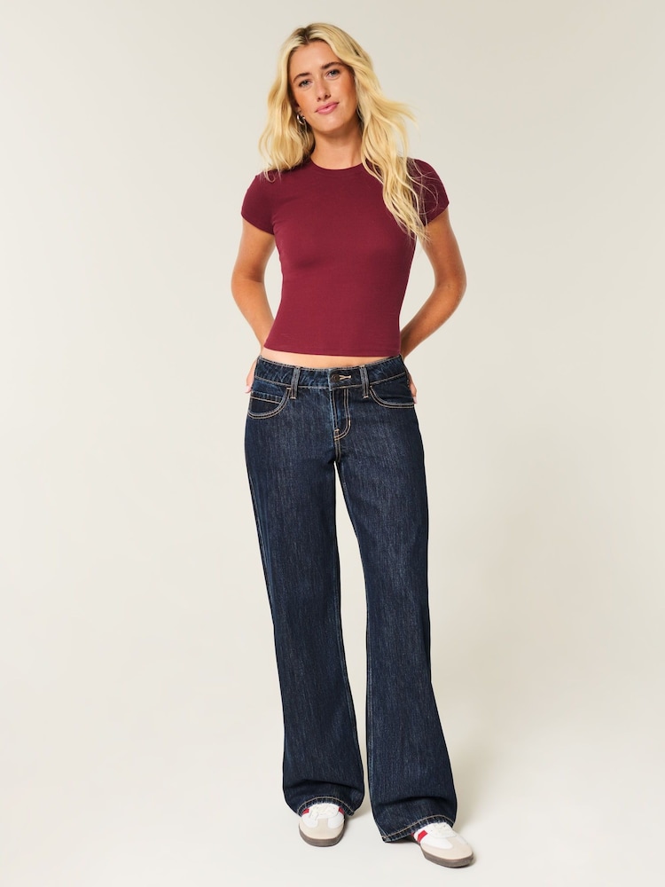 Hollister Blue Low Rise Light Wash Embroidered Baggy Jeans - Image 9 of 9