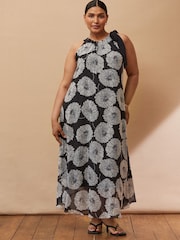 Live Unlimited Black Floral Print Halter Neck Maxi Dress - Image 1 of 5