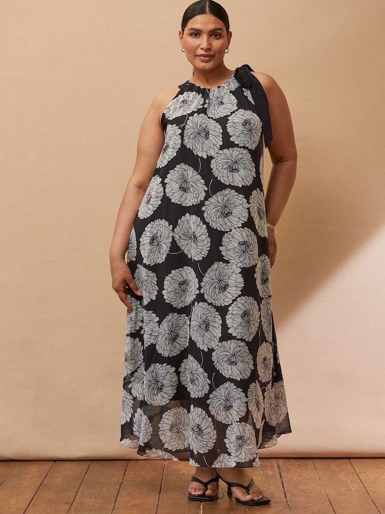 Live Unlimited Black Floral Print Halter Neck Maxi Dress - Image 1 of 5
