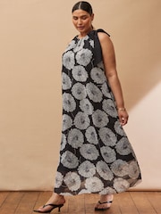 Live Unlimited Black Floral Print Halter Neck Maxi Dress - Image 2 of 5