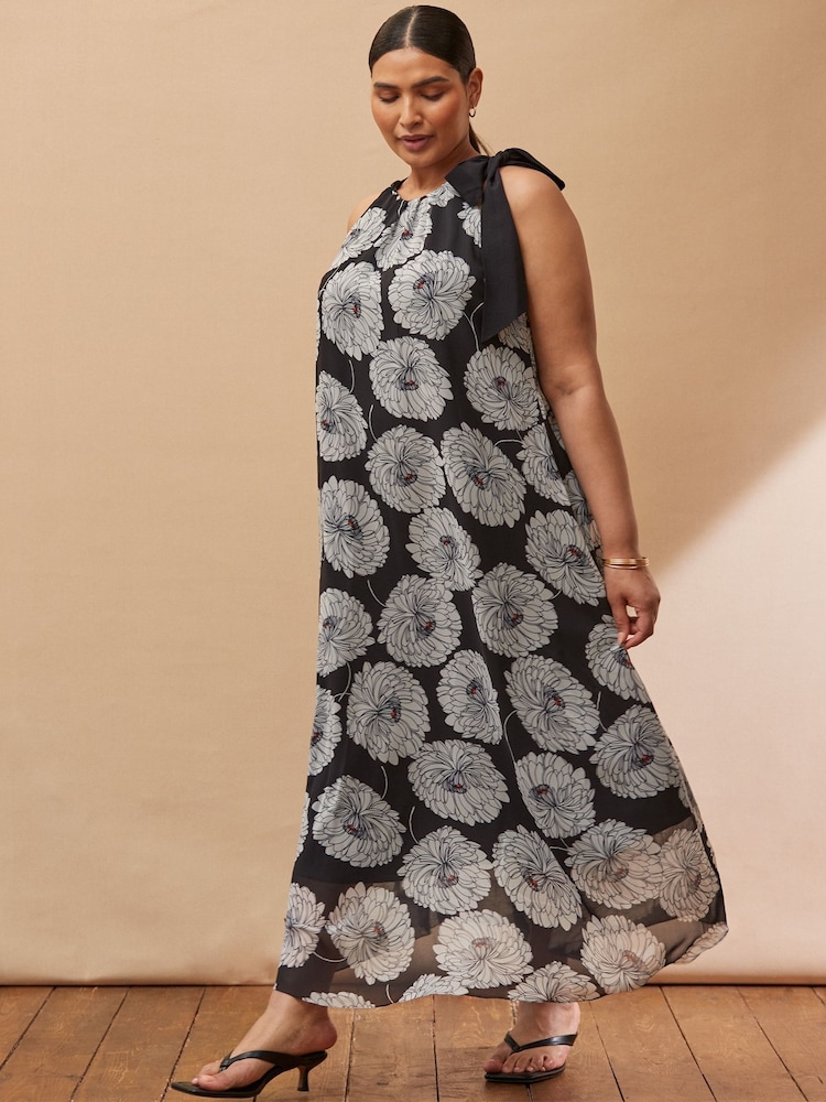 Live Unlimited Black Floral Print Halter Neck Maxi Dress - Image 2 of 5