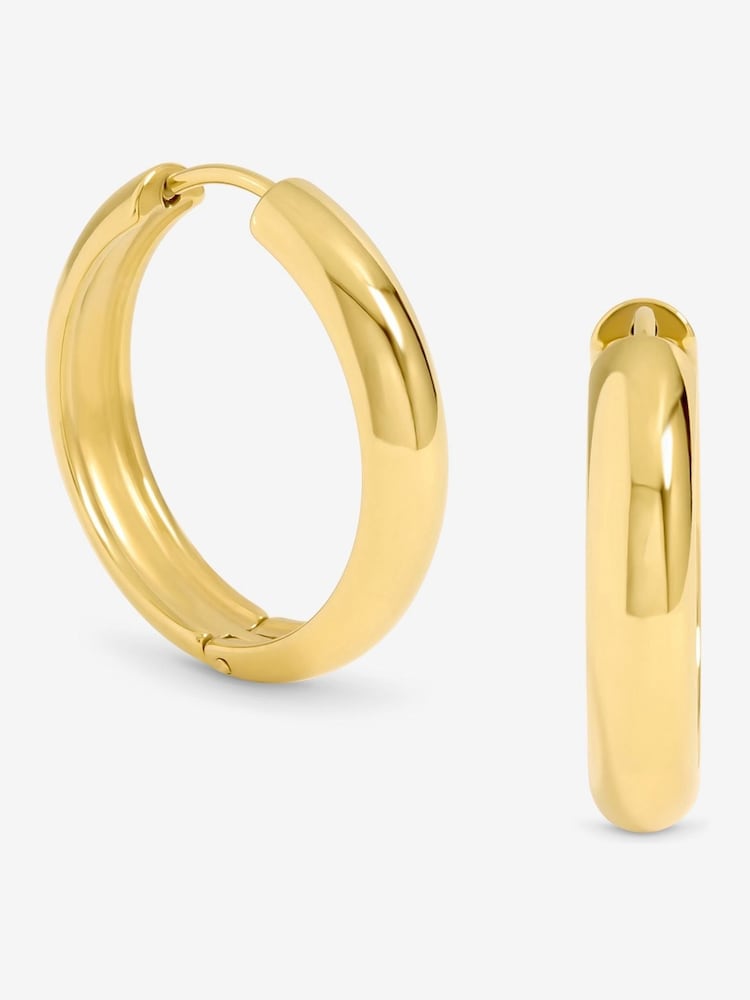 Jon Richard Gold Plated Waterproof Medium Flat Surface Hoop Earrings - Image 1 of 1