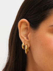 مطلي بالذهب - Jon Richard Stainless Steel Waterproof Medium Flat Surface Hoop Earrings - Image 2 of 5