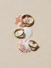 مطلي بالذهب - Jon Richard Stainless Steel Waterproof Medium Flat Surface Hoop Earrings - Image 5 of 5