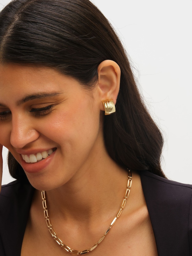 Jon Richard Gold Tone Ridge Clip Earrings - Image 2 of 4