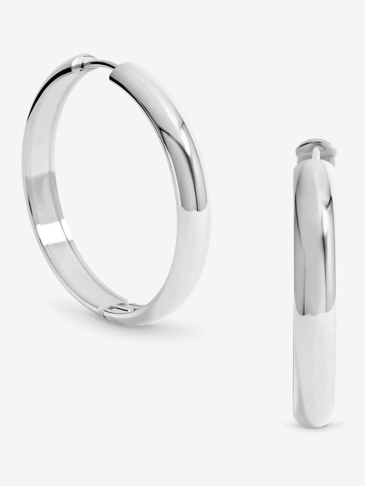Jon Richard Silver Plated Waterproof Large Flat Surface Hoop Earrings - Image 1 of 1