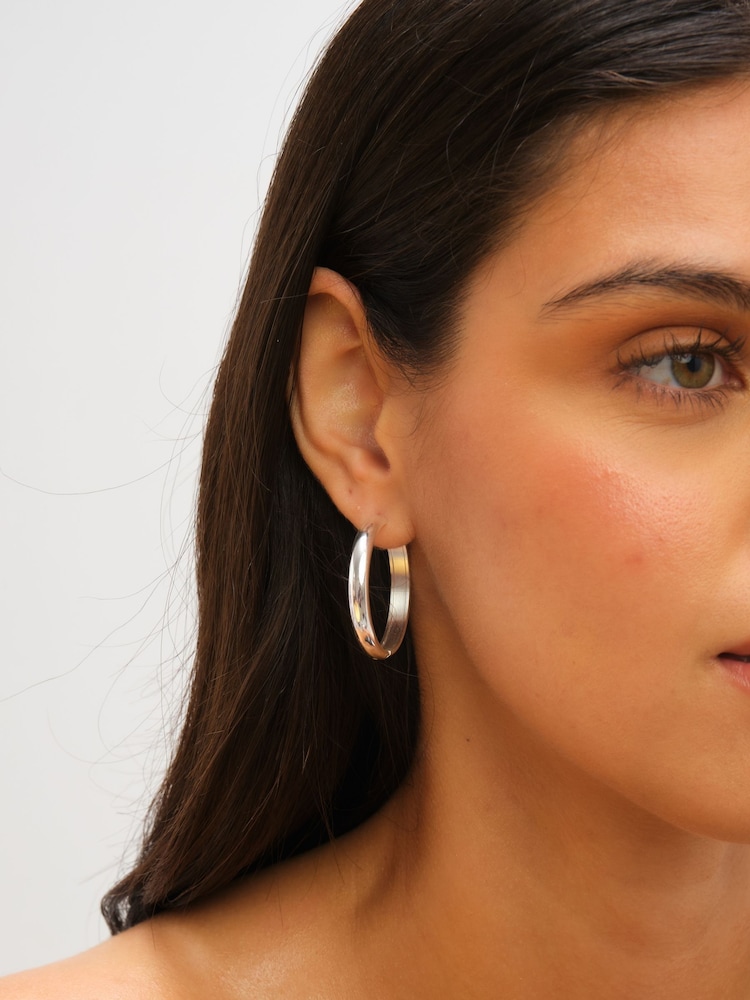 Jon Richard Silver Plated Waterproof Large Flat Surface Hoop Earrings - Image 2 of 4