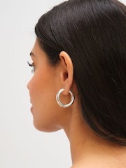 Jon Richard Silver Plated Waterproof Large Chubby Hoop Earrings - Image 3 of 4