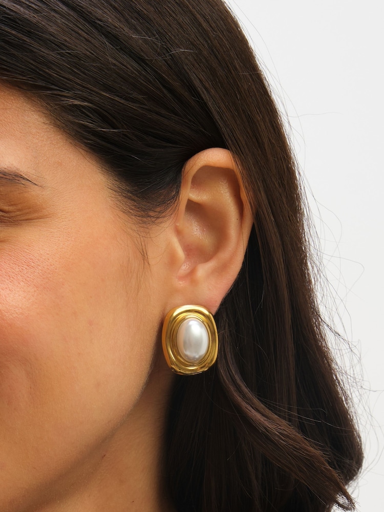Jon Richard Gold Tone Pearl Polished Earrings - Image 2 of 5