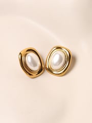Jon Richard Gold Tone Pearl Polished Earrings - Image 3 of 5