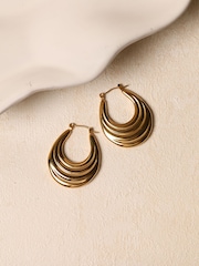 Jon Richard Gold Tone Ridge Hoop Earrings - Image 3 of 5