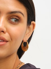 Jon Richard Gold Tone Ridge Hoop Earrings - Image 4 of 5