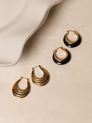 Jon Richard Gold Tone Ridge Hoop Earrings - Image 5 of 5