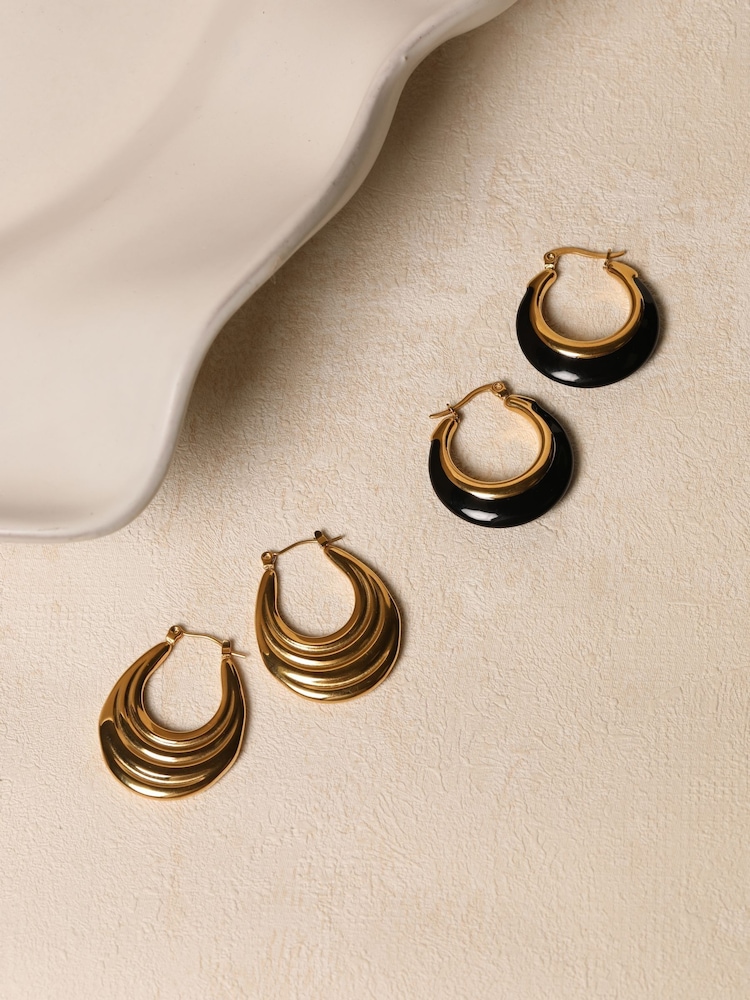 Jon Richard Gold Tone Ridge Hoop Earrings - Image 5 of 5