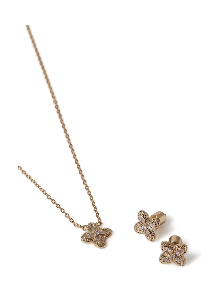 Aela Gold Tone Diamond Simulant Necklace And Earrings Set - Image 2 of 2 Aela Gold Tone Diamond Simulant Necklace And Earrings Set - Image 2 of 2