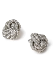 Aela Silver Tone Sparkle Knot Stud Earrings - صورة 3 من 3