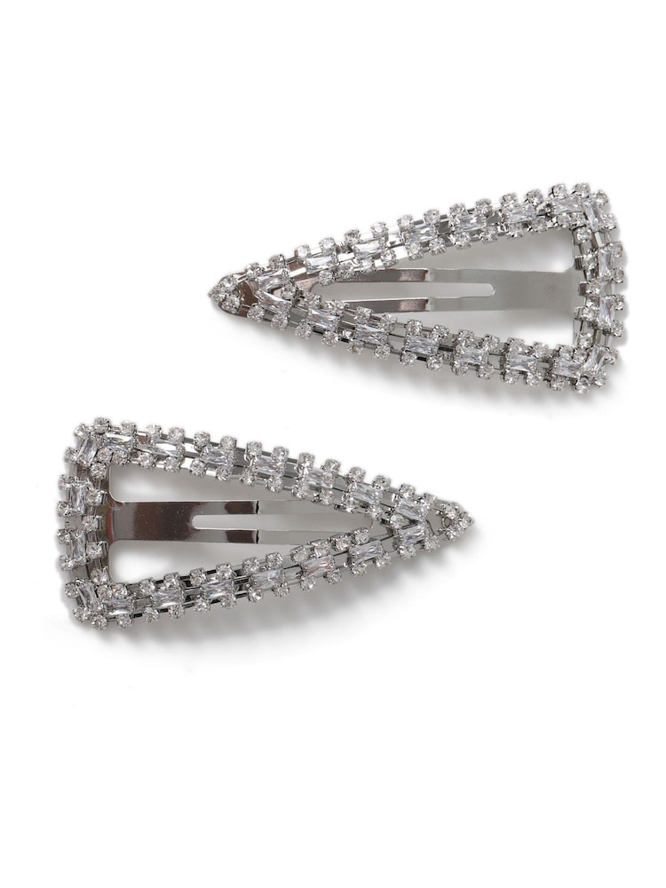 Aela Large Silver Tone Sparkle Snap Hair Clips - Image 1 of 4