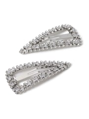 Aela Large Silver Tone Sparkle Snap Hair Clips - Image 2 of 4