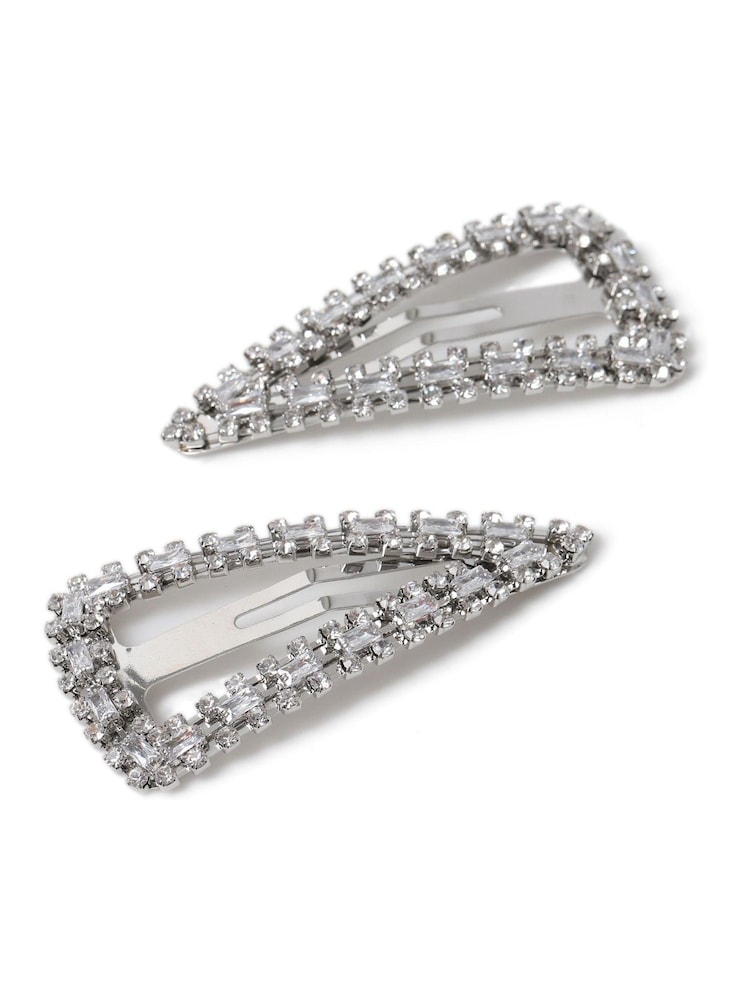 Aela Large Silver Tone Sparkle Snap Hair Clips - Image 2 of 4