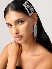 Aela Large Silver Tone Sparkle Snap Hair Clips - Image 3 of 4