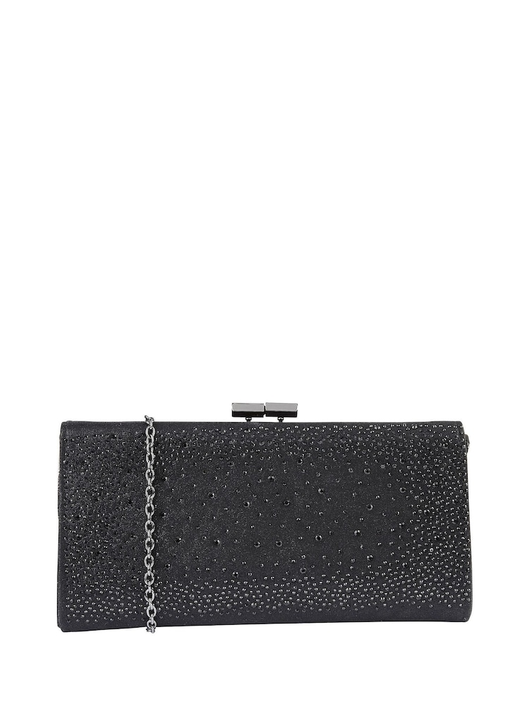 Lotus Black Clutch Bag with Chain - Image 1 of 4