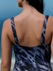 Mint Velvet Navy Waves Plunge Tummy Control Wrap Swimsuit - Image 4 of 4