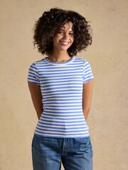 أزرق مقلم - Joules Sophie Short Sleeve Ribbed Fitted T-Shirt - صورة 1 من 7