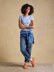 أزرق مقلم - Joules Sophie Short Sleeve Ribbed Fitted T-Shirt - صورة 3 من 7