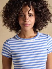 أزرق مقلم - Joules Sophie Short Sleeve Ribbed Fitted T-Shirt - صورة 5 من 7