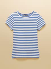 أزرق مقلم - Joules Sophie Short Sleeve Ribbed Fitted T-Shirt - صورة 7 من 7