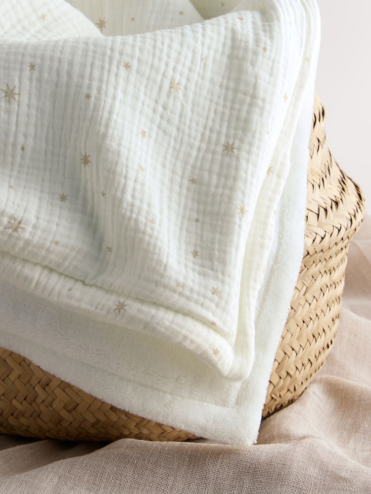Neutral Delicate Star Muslin Baby Fleece Blanket - Image 1 of 4